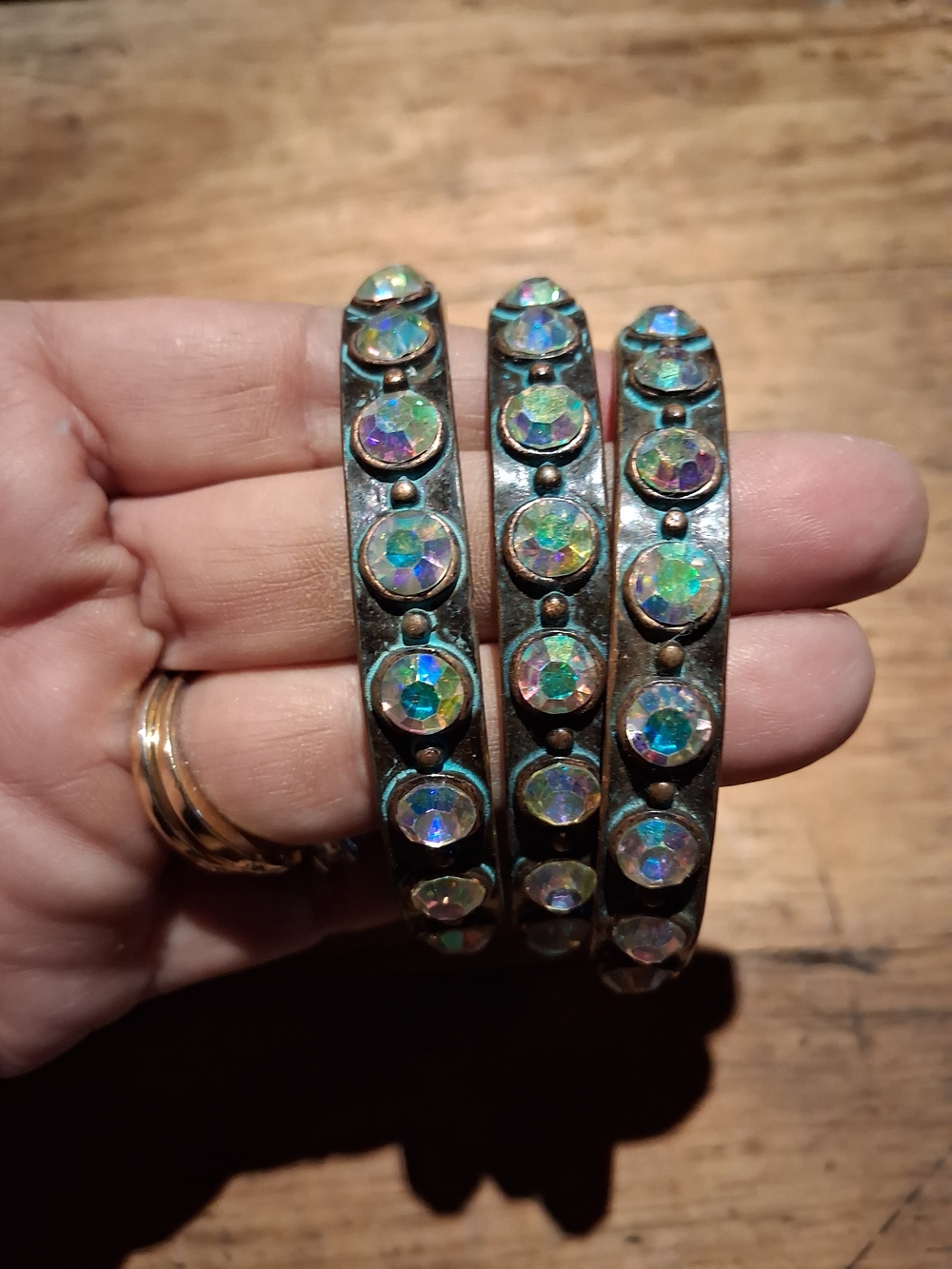 Iridescent Crystal Accent Bangle Bracelets - Multicolor